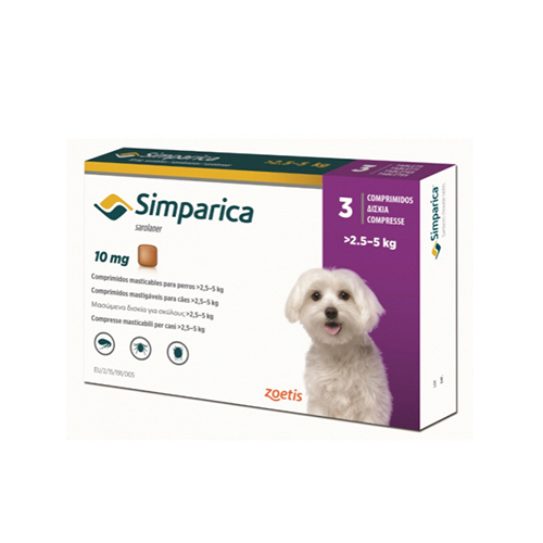 SIMPARICA TABLETA 10 MG. 2.5  A 5 kg.