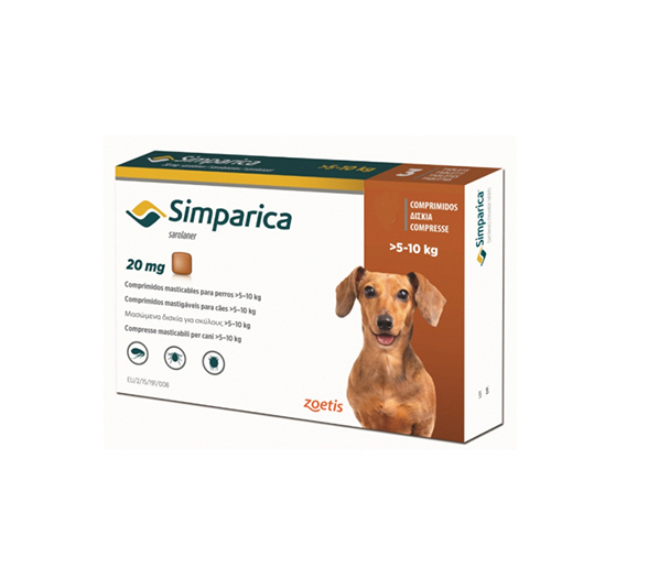 SIMPARICA TABLETA 20 MG. 5  A 10 kg.
