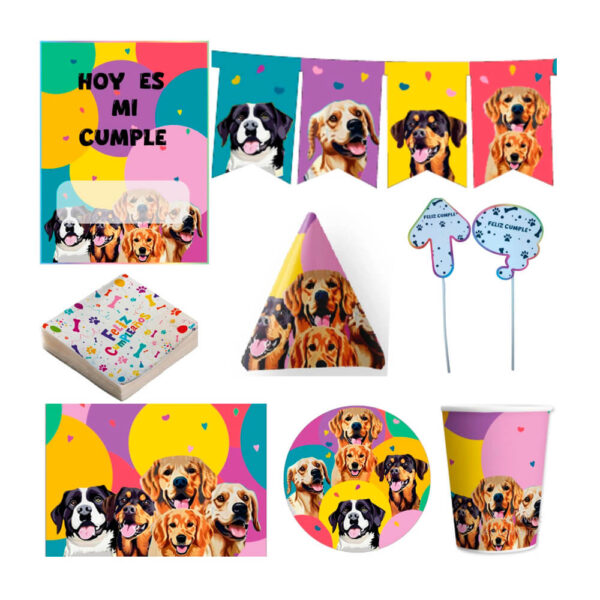 KIT CUMPLE ANOS PERROS COLORES - Imagen 2